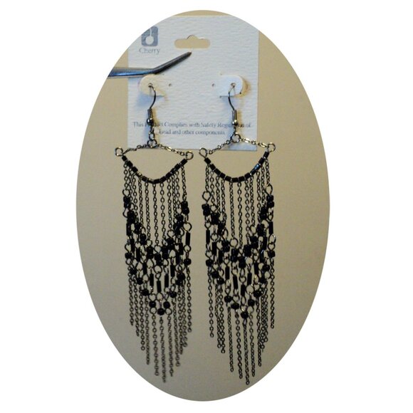 NEW Handcrafted Small Black Beads Drop Earrings Women Fashion Jewelry Gifts - Picture 2 of 4